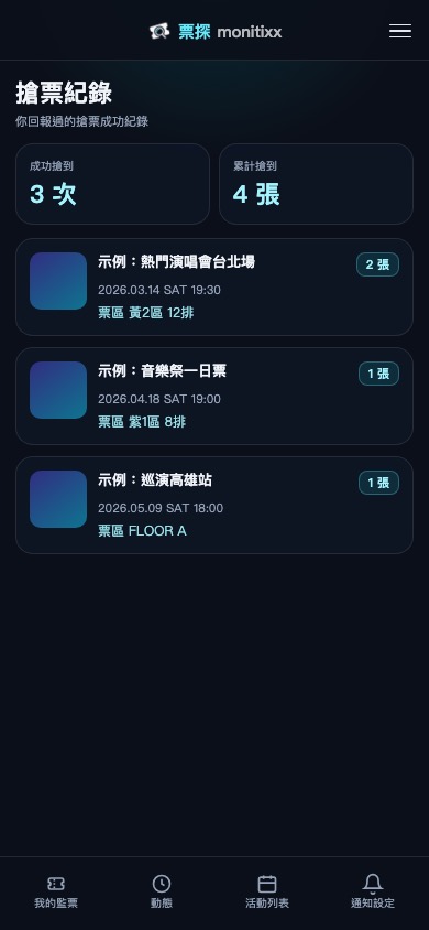 搶票紀錄:成功回報統計